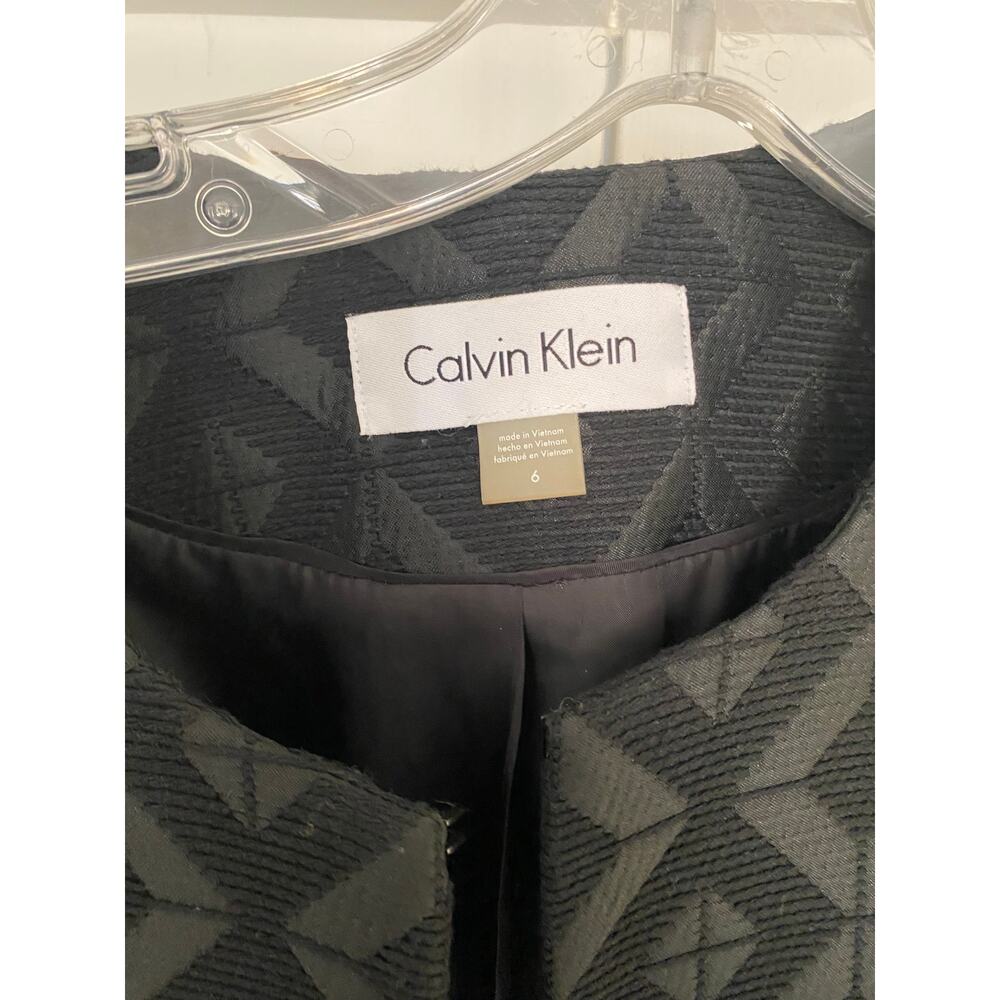 NWOT CALVIN KLEIN Women's Black Open Front Topper Jacket Top, Black Jacquard, 6 - Picture 2 of 5